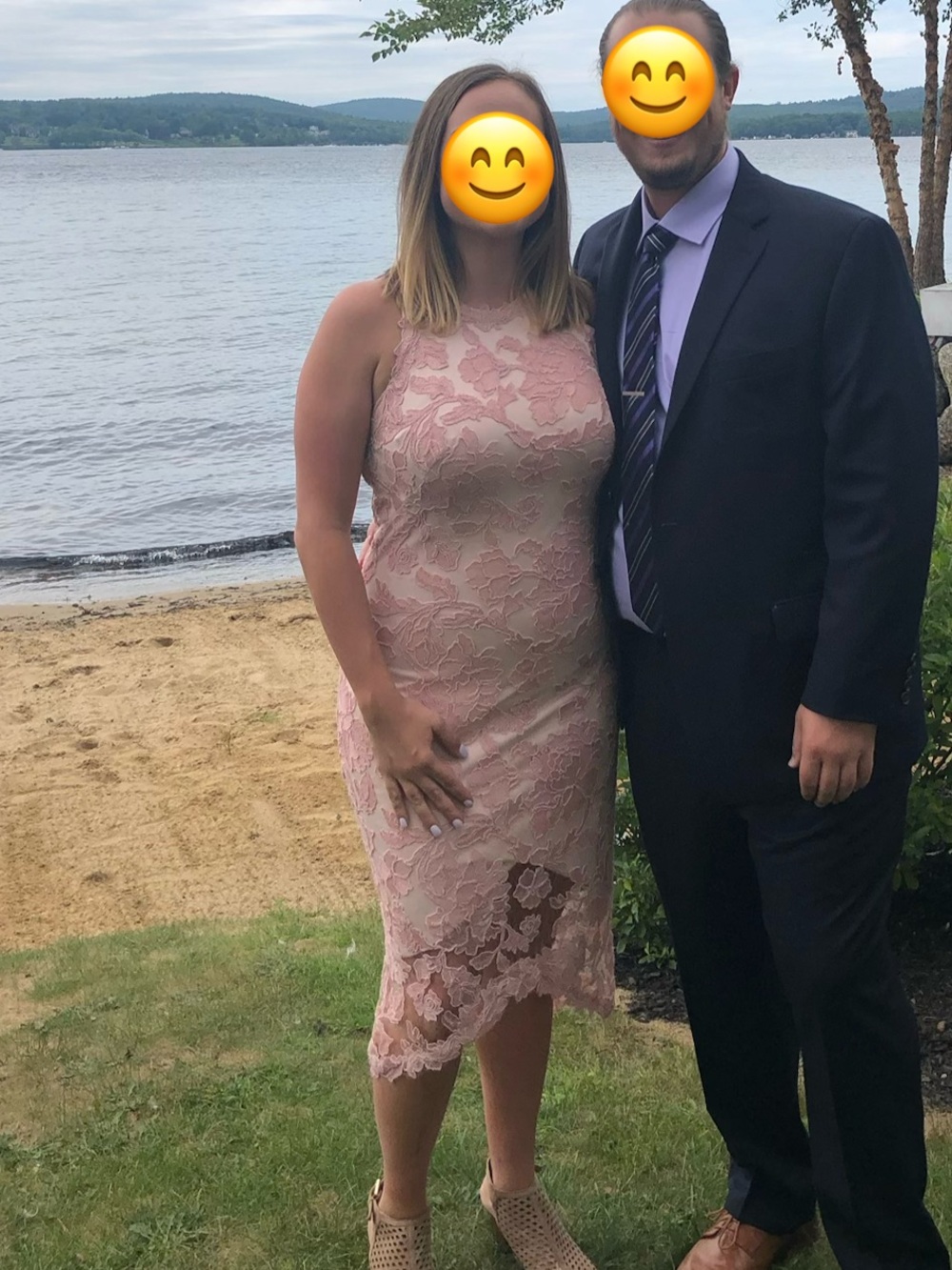 Tadashi Shoji Blush Pink Lace Midi Dress